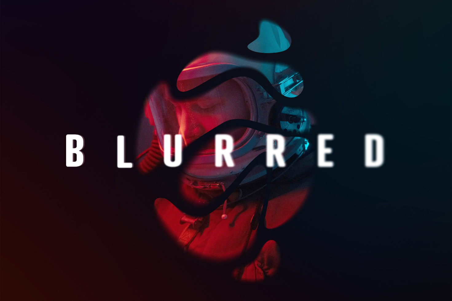 Blurred astronaut image with bold text overlay suitable for digital graphic design asset. Ideal for mockups, templates, futuristic themes, and creative projects.