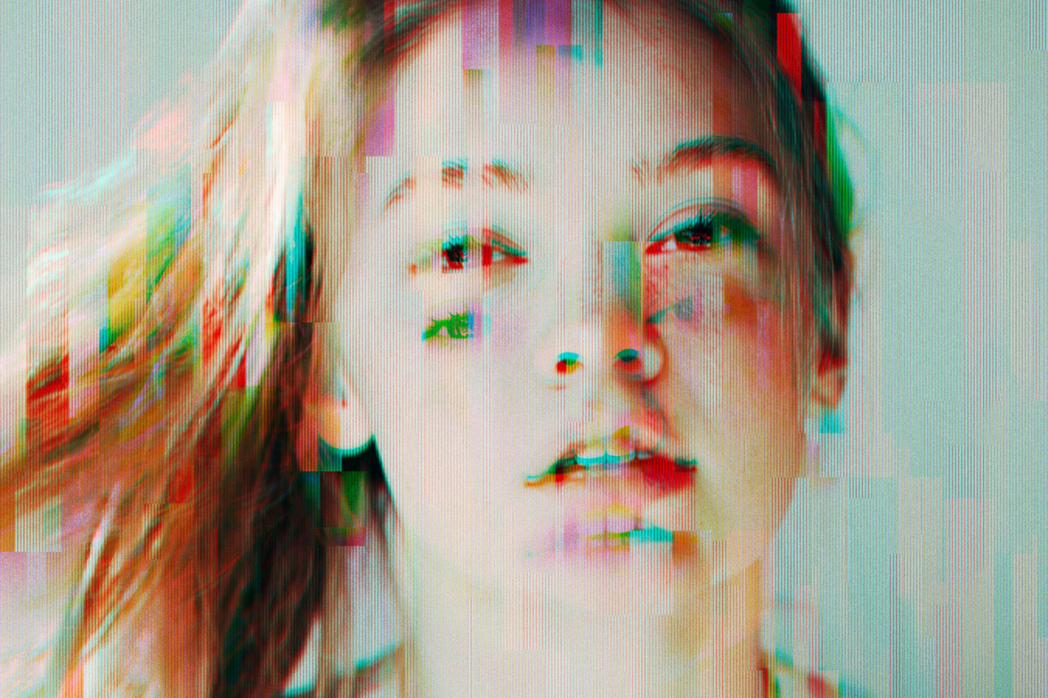 Digital glitch portrait artwork vibrant distortion abstract design resource perfect for graphic designers mockups and creative templates high resolution