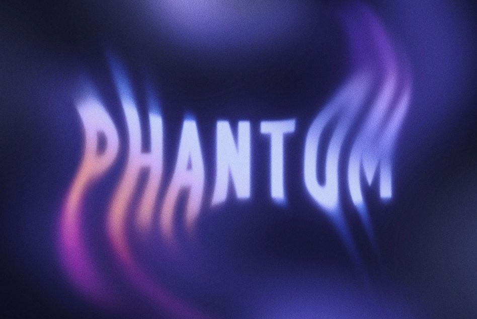 Phantom font template with futuristic blurry glowing letters in purple and pink hues ideal for creative design projects digital assets marketplace keywords: font template futuristic design phantom typography blurry glowing text graphic resource