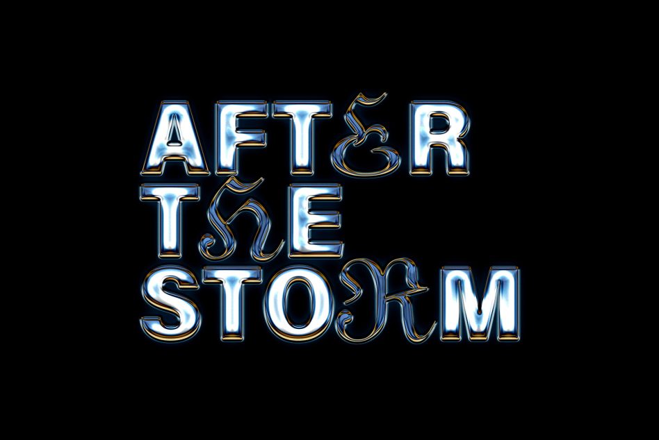 Glowing metallic text reading After the Storm on a black background graphic design font template typography futuristic design asset for designers