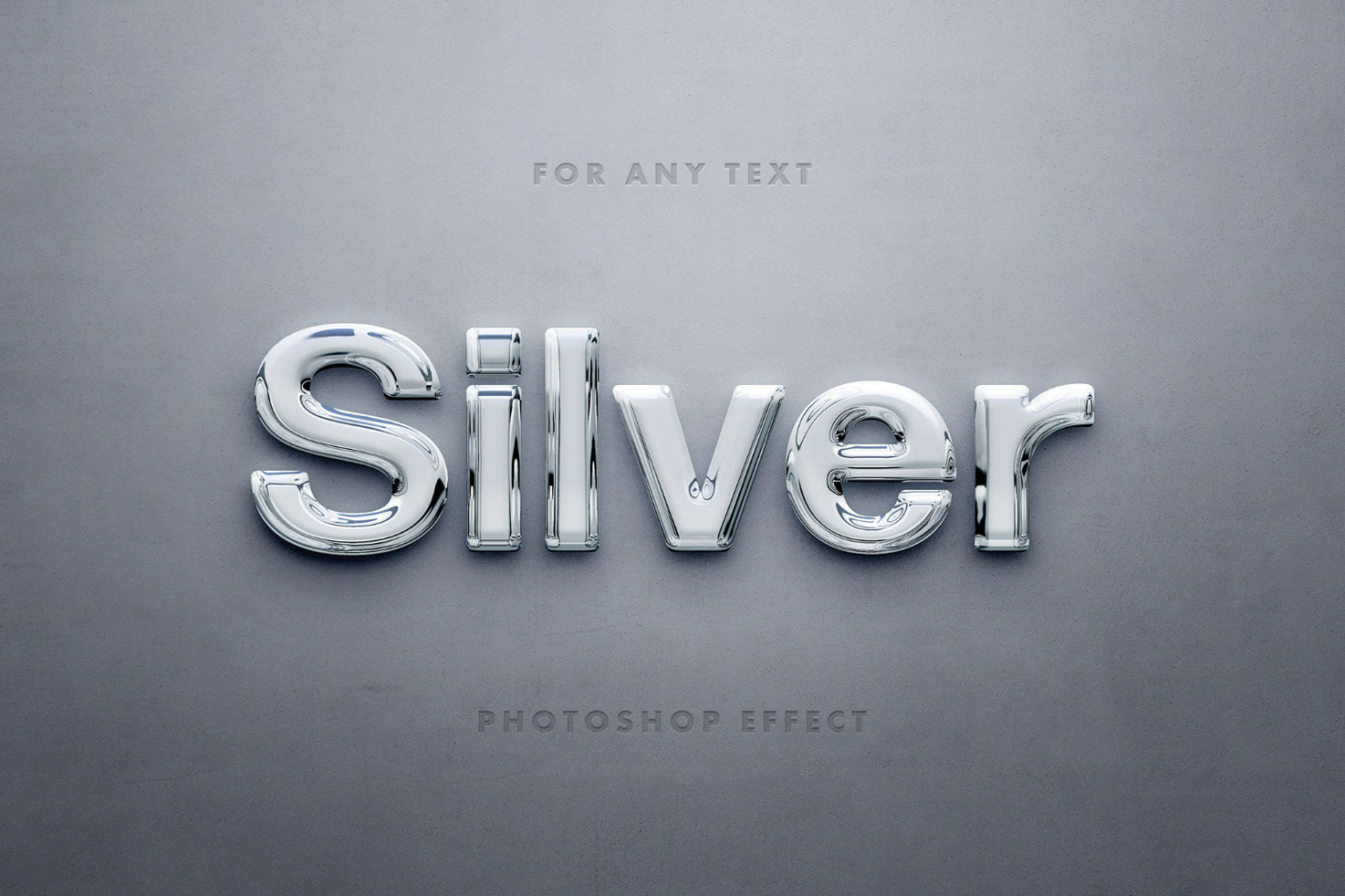 Chrome silver text effect Photoshop template for creating shiny, metallic lettering includes customizable layers ideal for graphic designers and visual projects