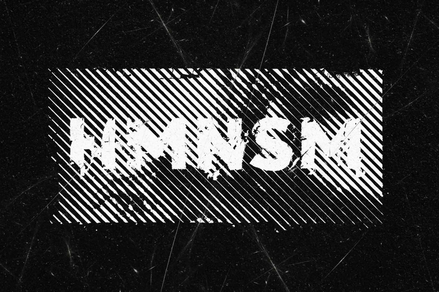 Grunge text graphic with diagonal lines saying HMNSM. Suitable for digital designers seeking textures or distressed effects in their templates and graphics.