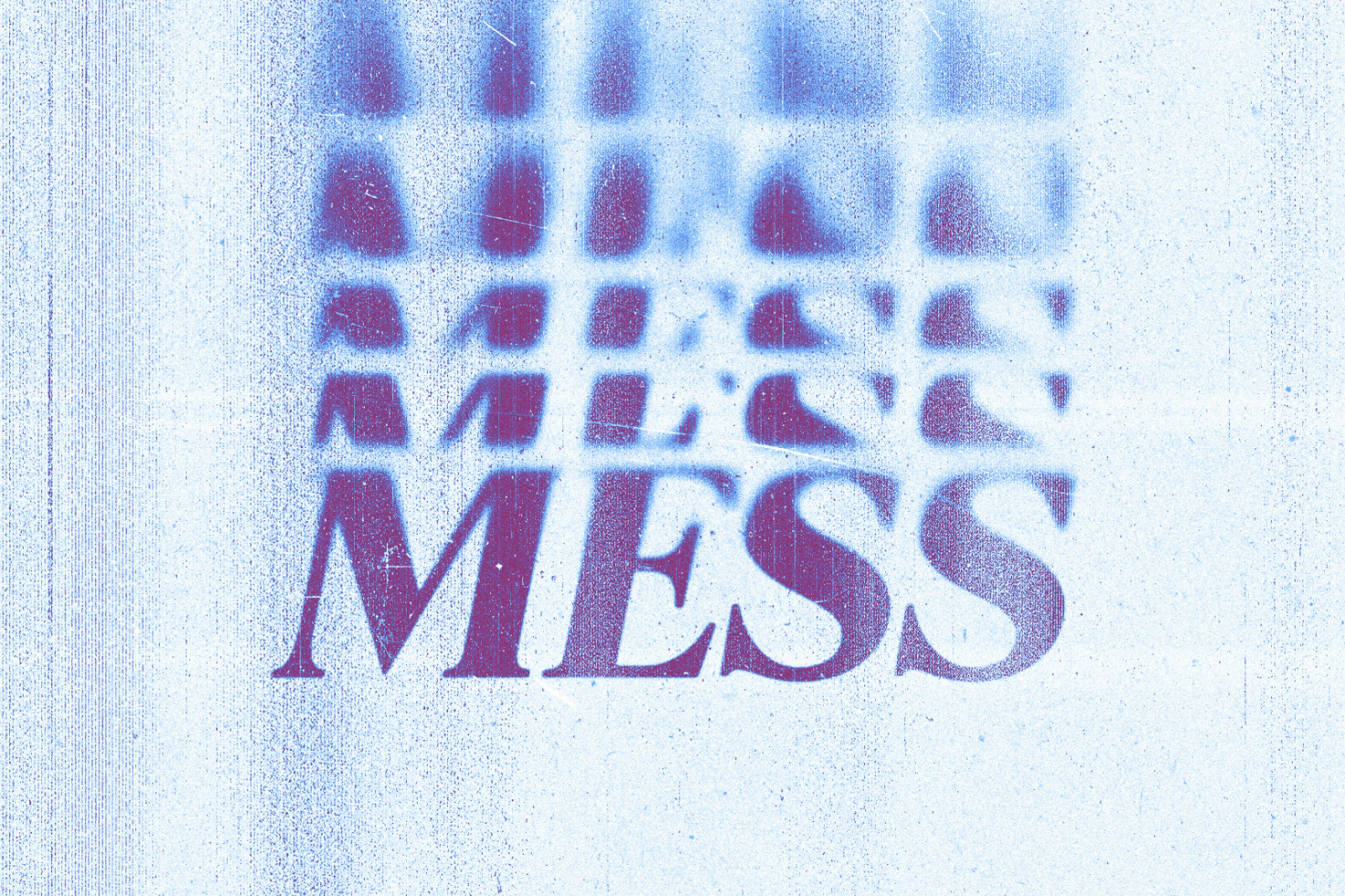 Text Mockup with the word MESS using a distressed grunge texture with a blue background, ideal for designers seeking typography and font graphics resources.