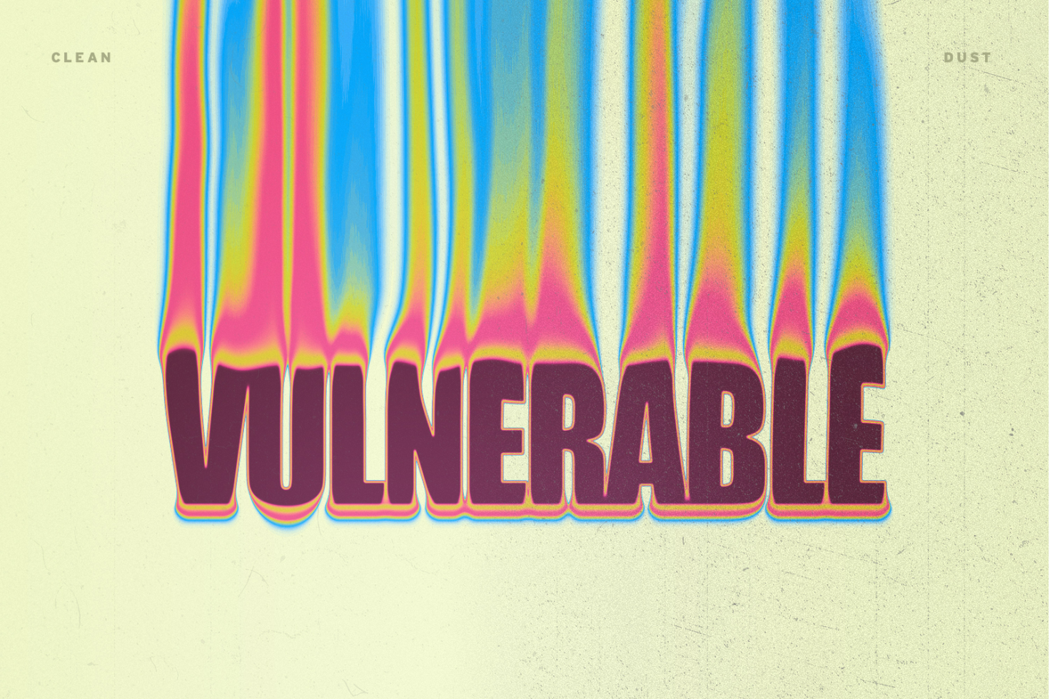 Vulnerable text effect with vibrant gradient colors and dripping distortion, ideal for graphic designs, typography projects, creative posters, and digital art.