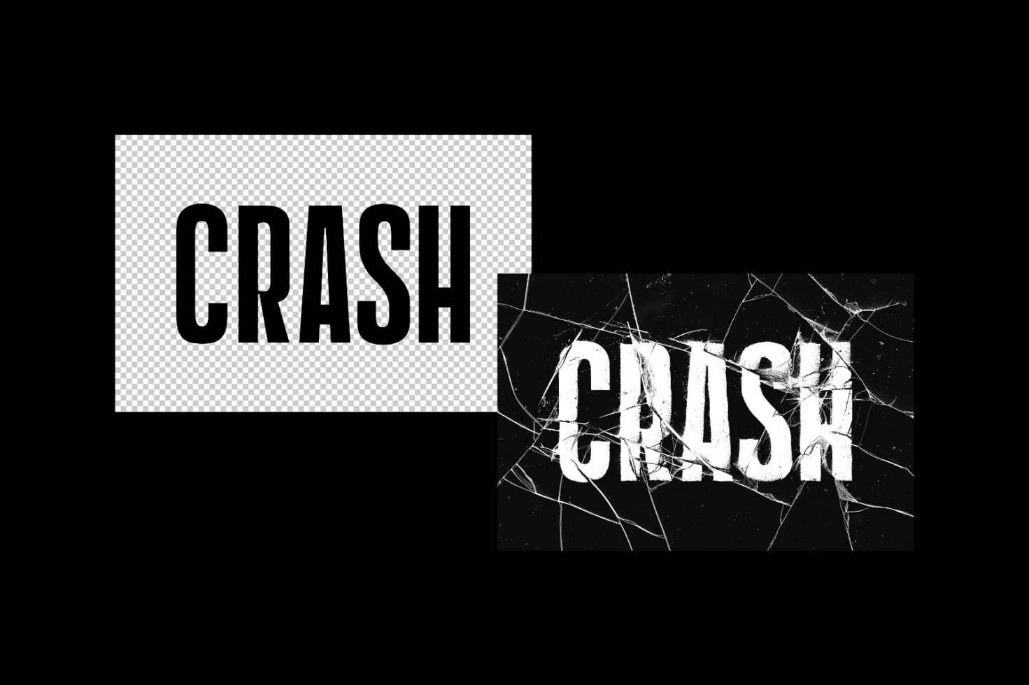 CRASH text effect mockup for designers with transparent and cracked versions perfect for graphic design projects templates typography digital assets