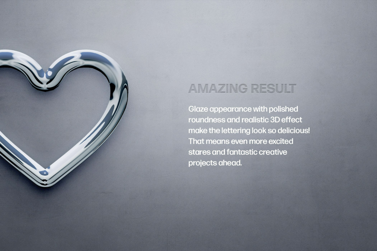 Chrome heart shape with text Glaze appearance Roundness Realistic 3D effect Message for designers Digital asset template for creative projects Mockups Graphics