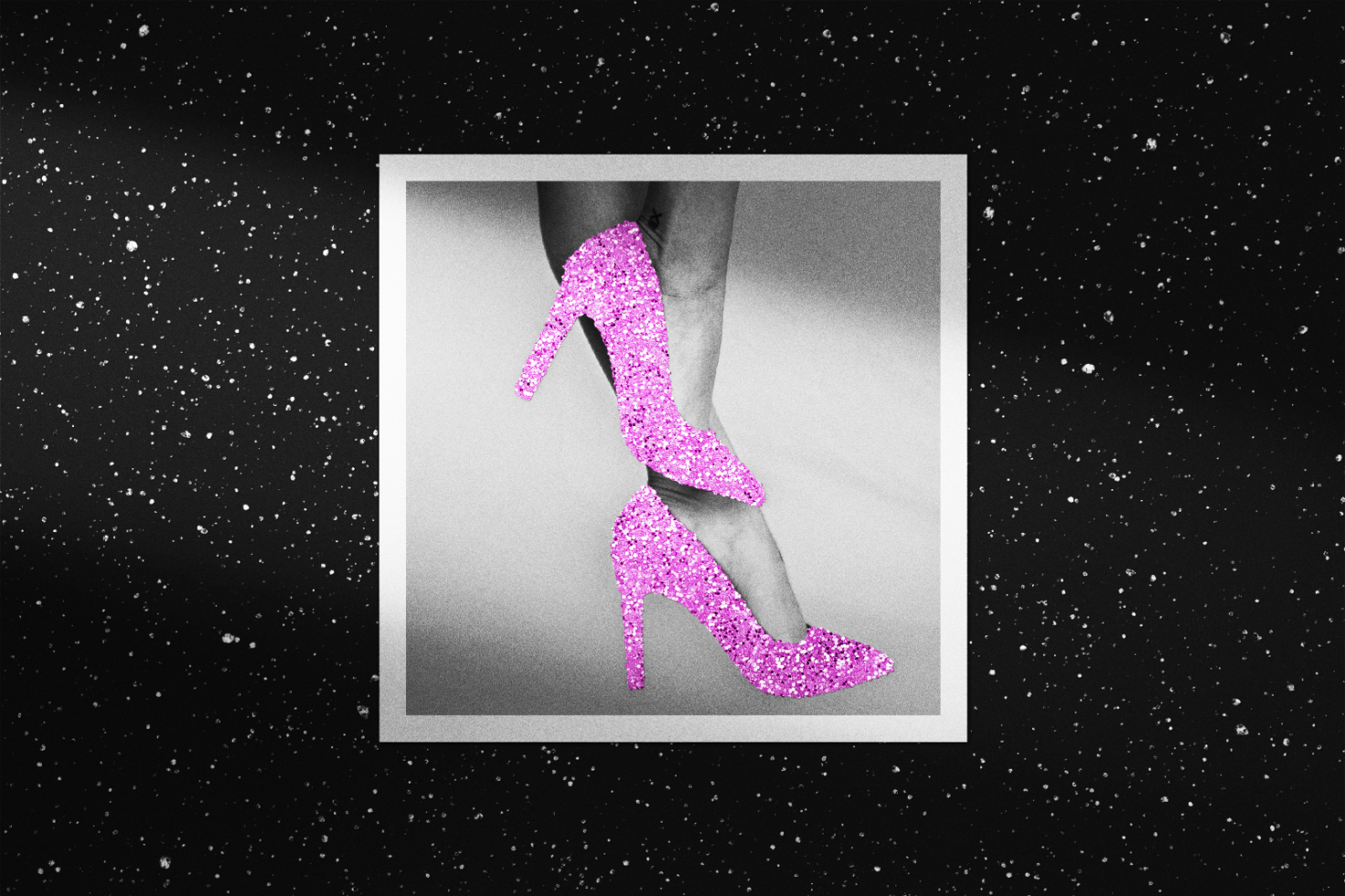 Pink glitter high heels over monochrome background digital graphic design asset for designers mockups templates fashion design sparkly footwear graphics.