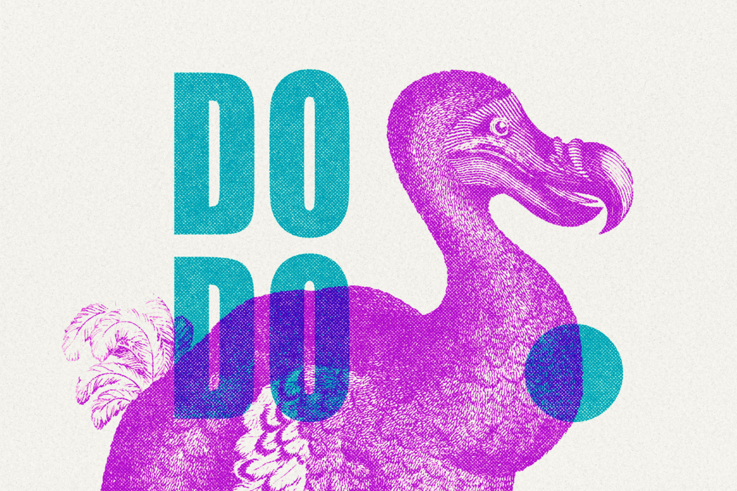 Vintage dodo bird illustration with bold turquoise text overlay reading DO DO. Suitable for graphic designs, templates, and mockups. SEO keywords: vintage, illustration.