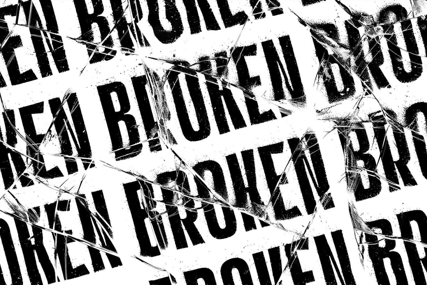 Abstract broken text graphic texture with shattered glass effect black and white design ideal for digital assets templates backgrounds typography.