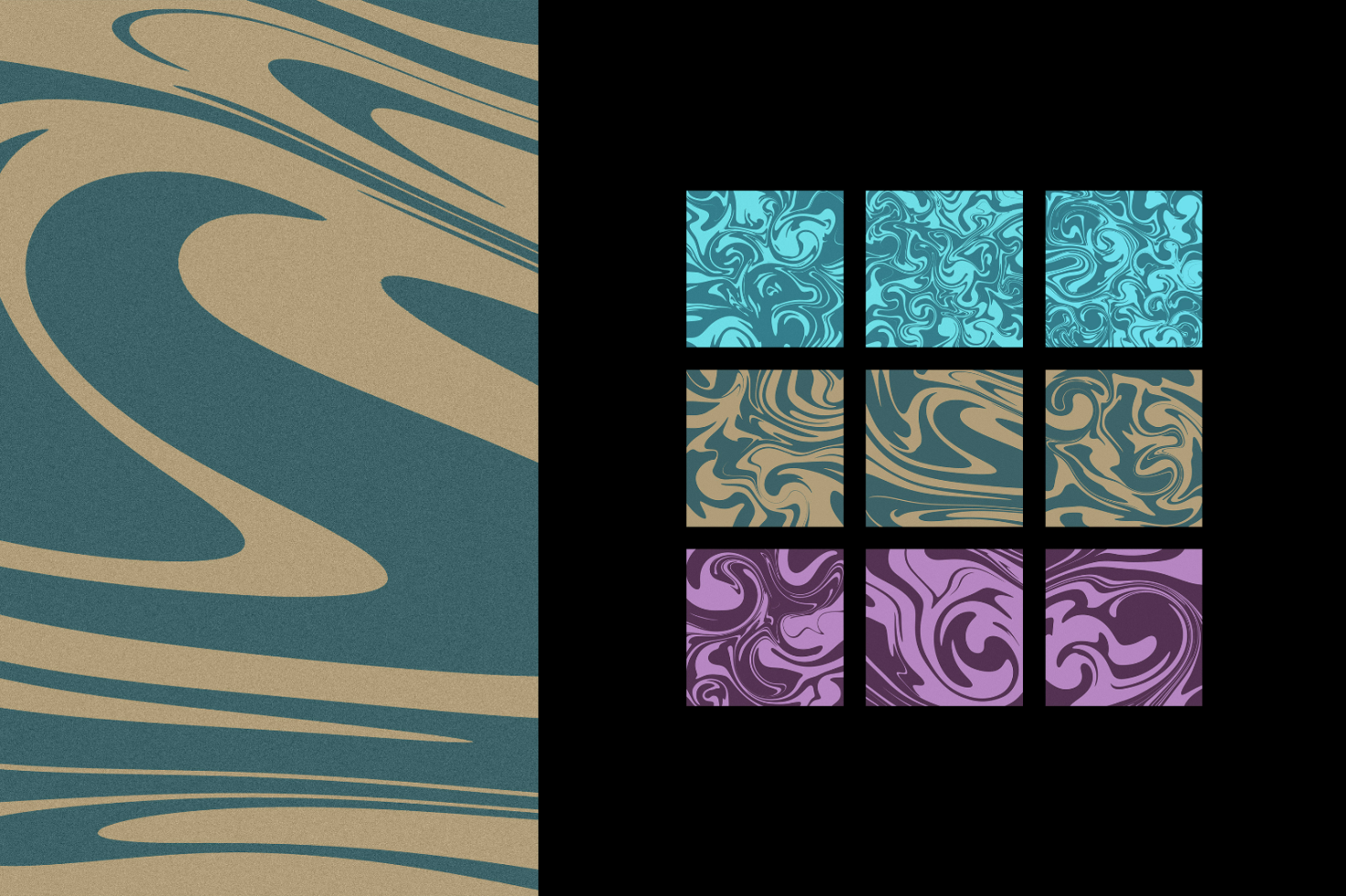 Colorful abstract marble patterns set in teal, tan, and purple. Perfect for graphic design and digital assets. Ideal for creating unique backgrounds and templates.