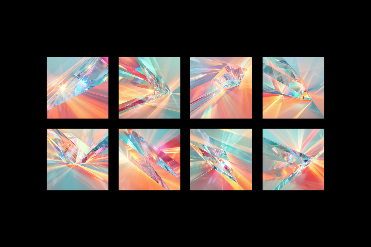 Abstract crystal graphics pack. Vibrant colorful geometric shapes ideal for digital design projects, backgrounds, and templates. High-resolution asset.