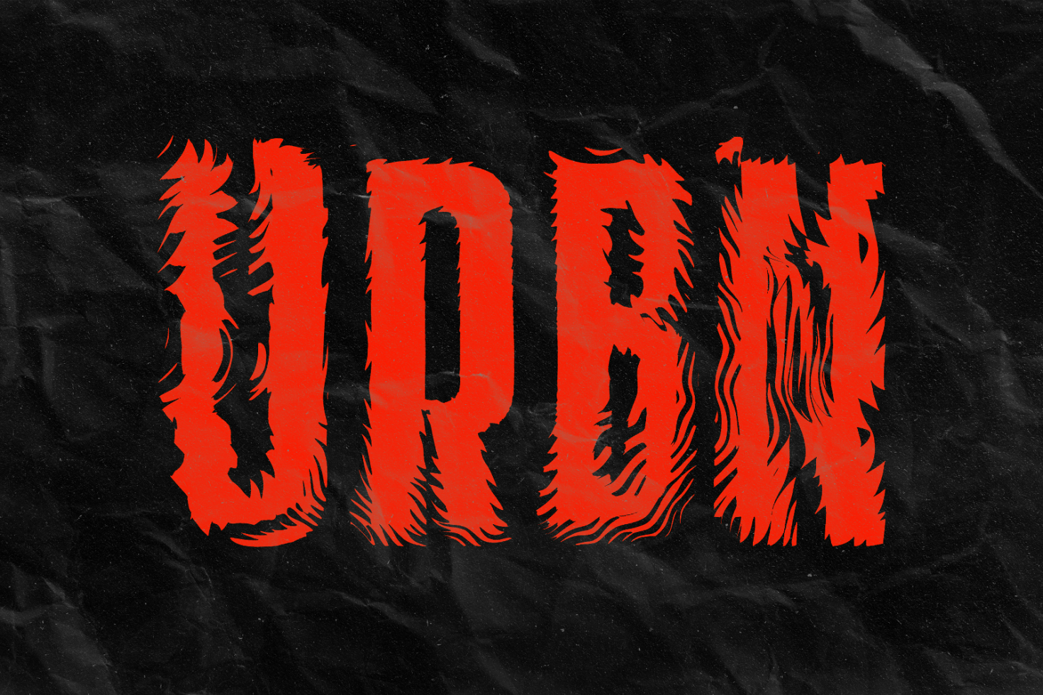 Urban grunge red text graphic on a black textured background for designers. Bold edgy typography ideal for digital assets in graphics and templates.