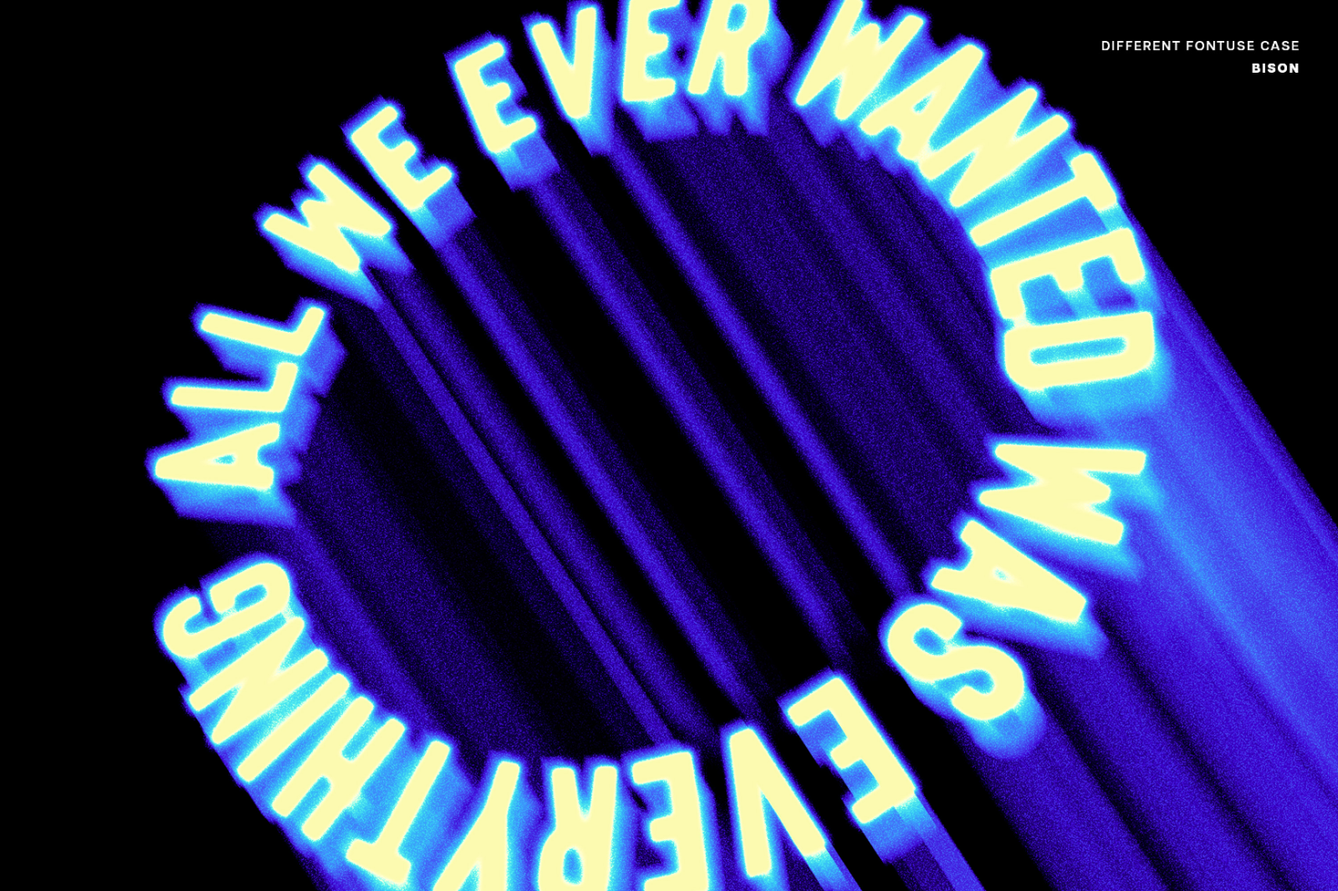 Glowing distorted text forming a circle over a dark background All we ever wanted was everything Digital asset for designers Mockups Fonts Graphics Templates