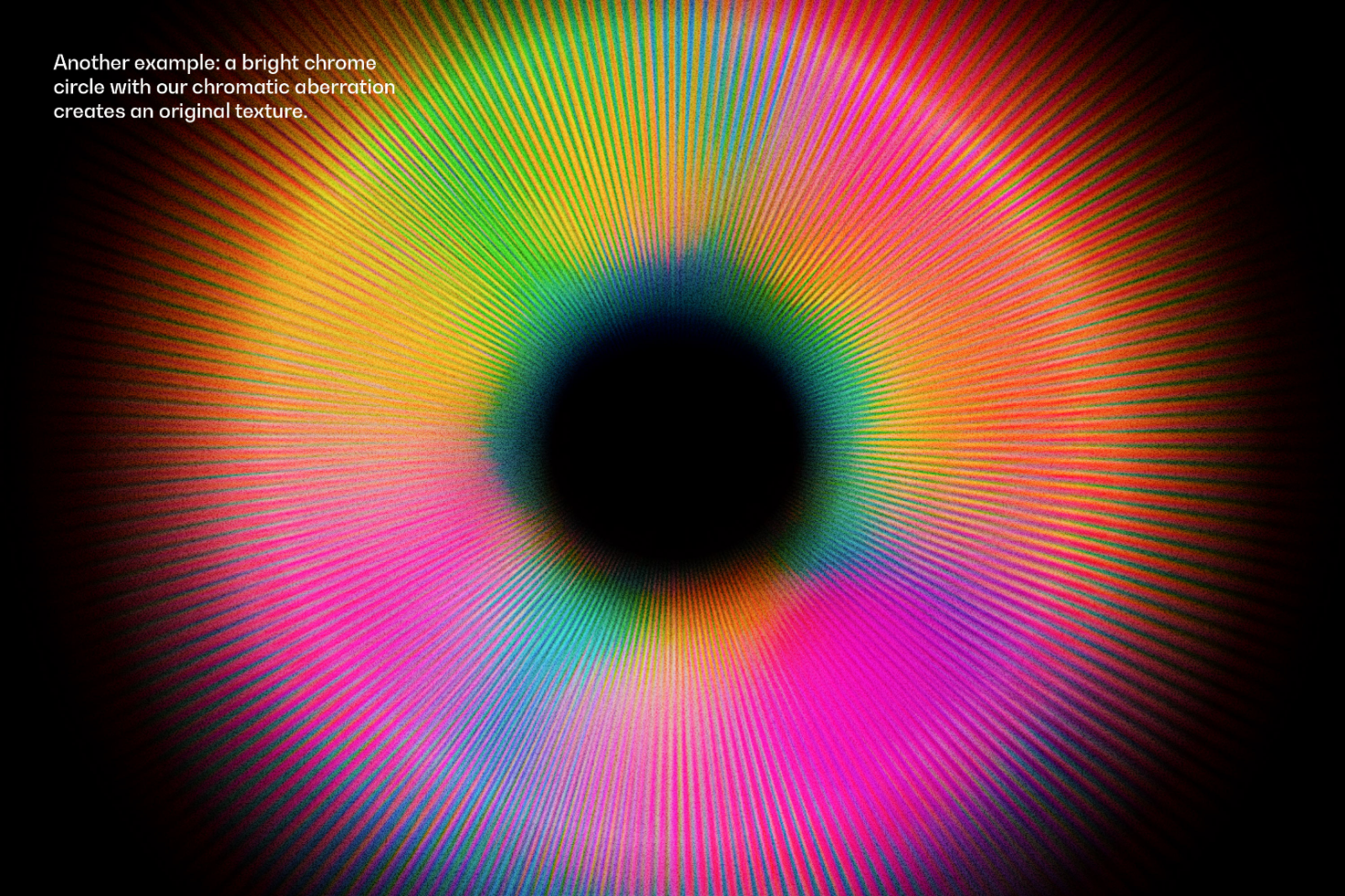 Colorful chromatic aberration circle with radiant lines creating unique texture suitable for graphic design projects, templates, digital asset mockups.