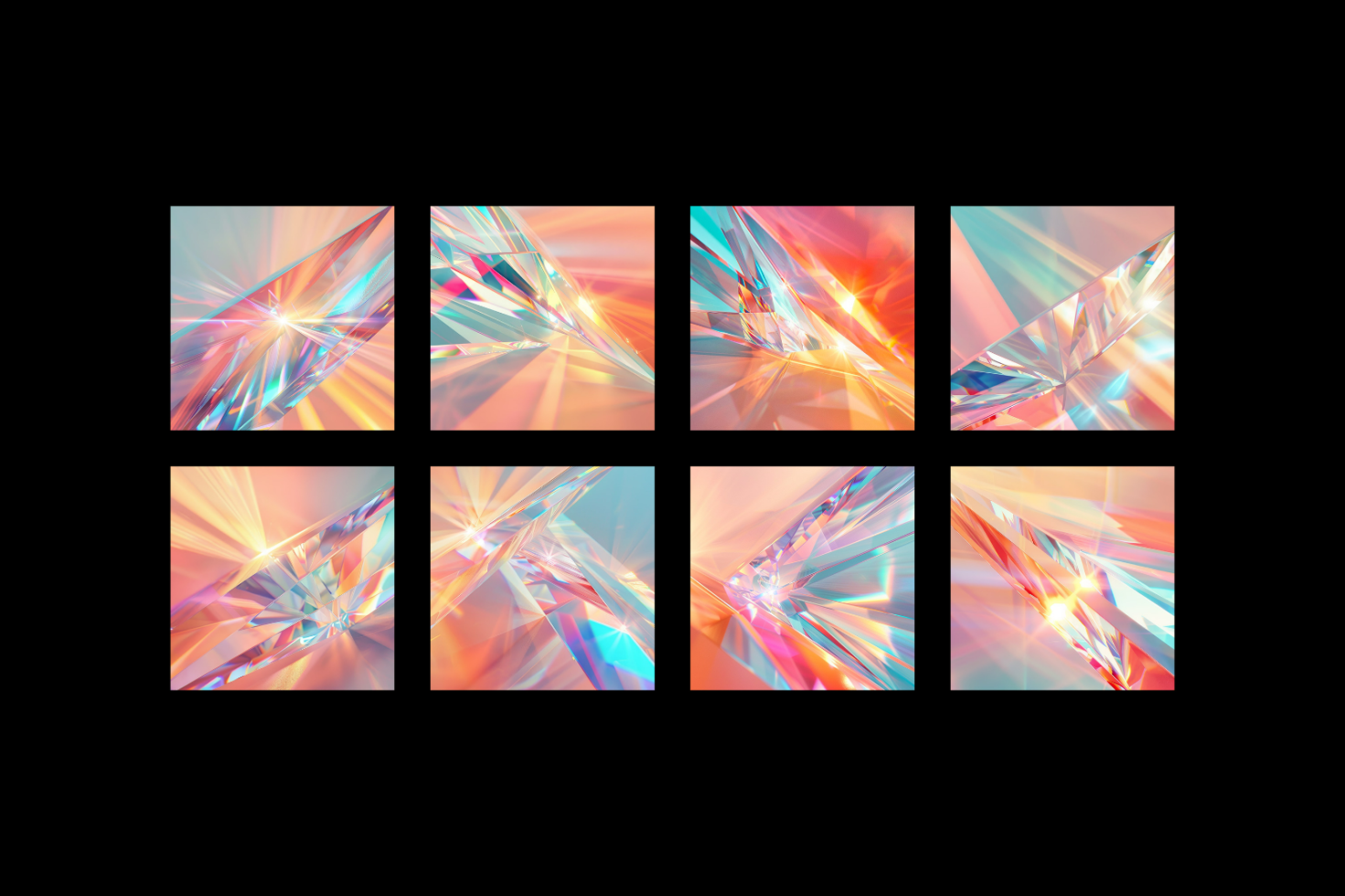 Colorful crystal textures collection vibrant abstract graphics set for designers digital assets, ideal for creating mockups templates and creative projects