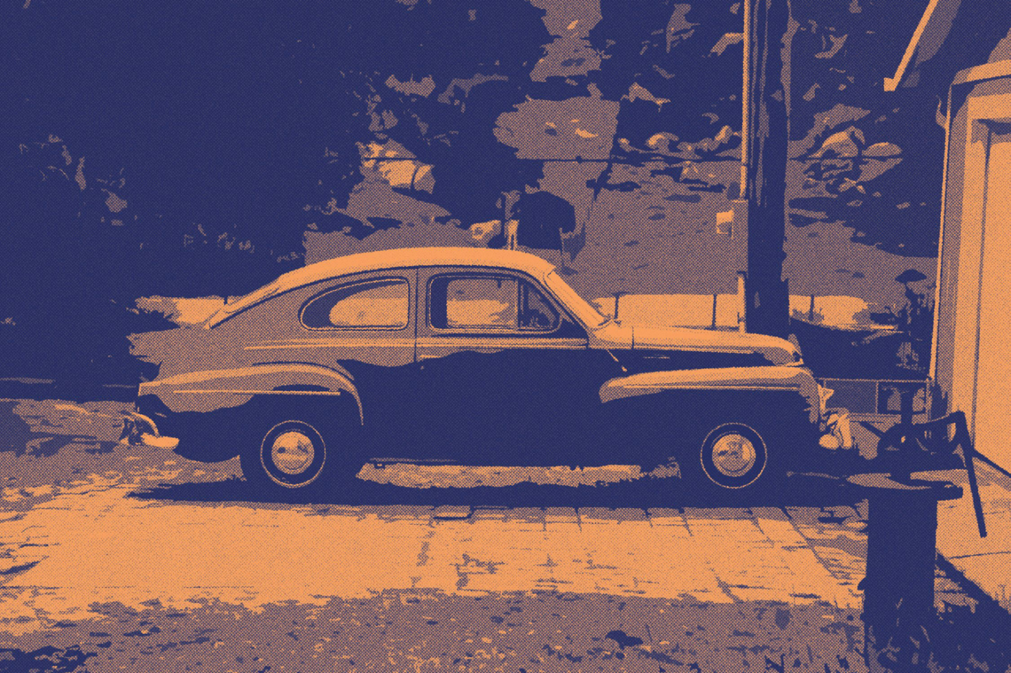 Vintage car illustration with retro halftone effect suitable for graphic design projects and digital assets. Retro car vector for designers Mockups Templates