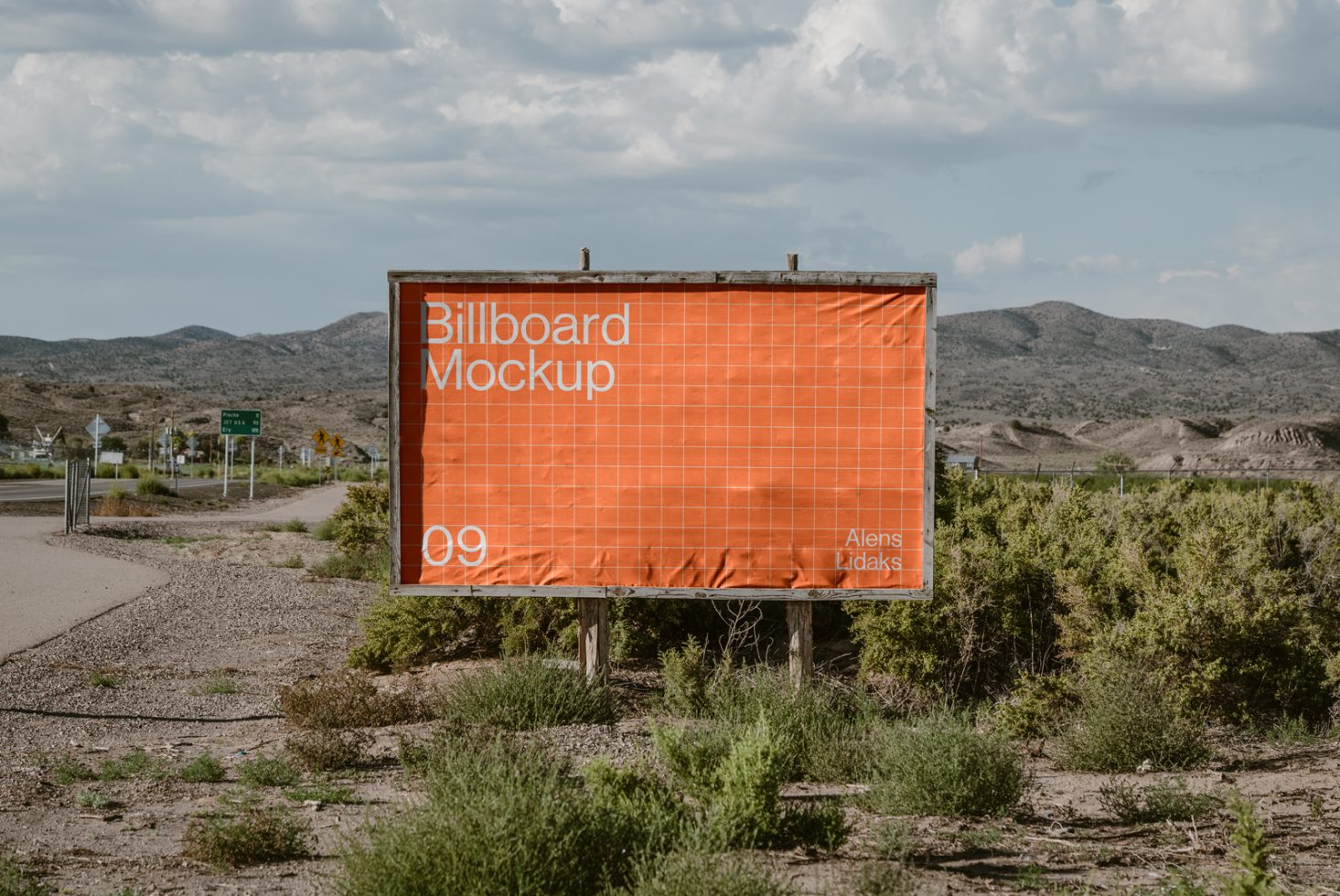 Billboard mockup template designed for advertising presentations in outdoor settings. Large signboard mockup with orange background for realistic visualizations.