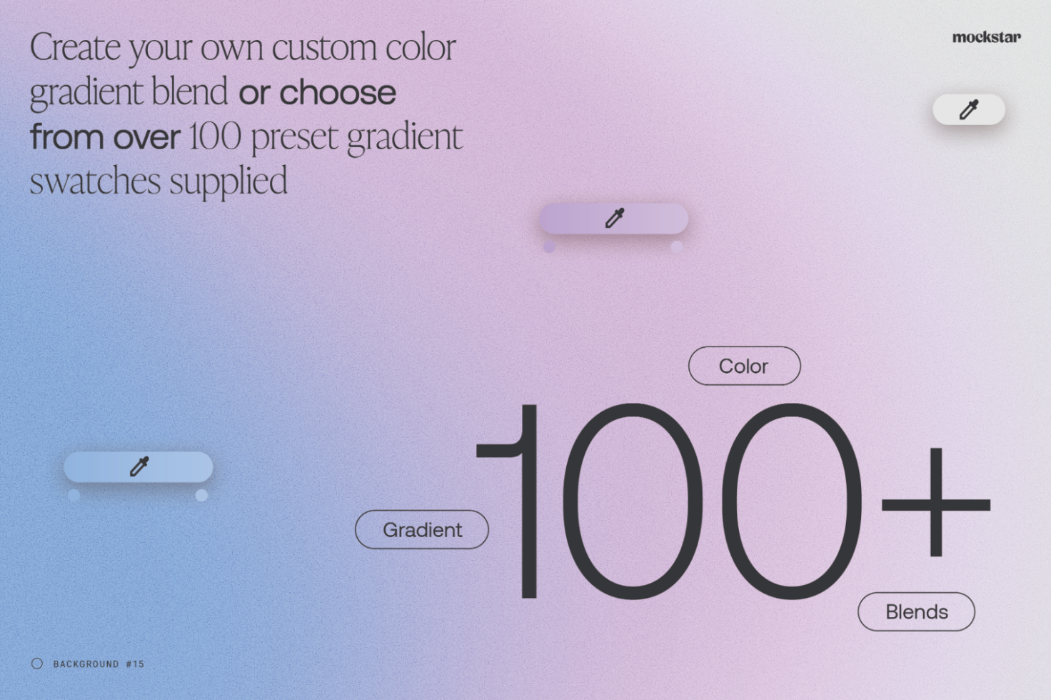 Gradient background mockup featuring customizable color blends and over 100 preset gradient swatches for designers. Perfect for graphic design projects.