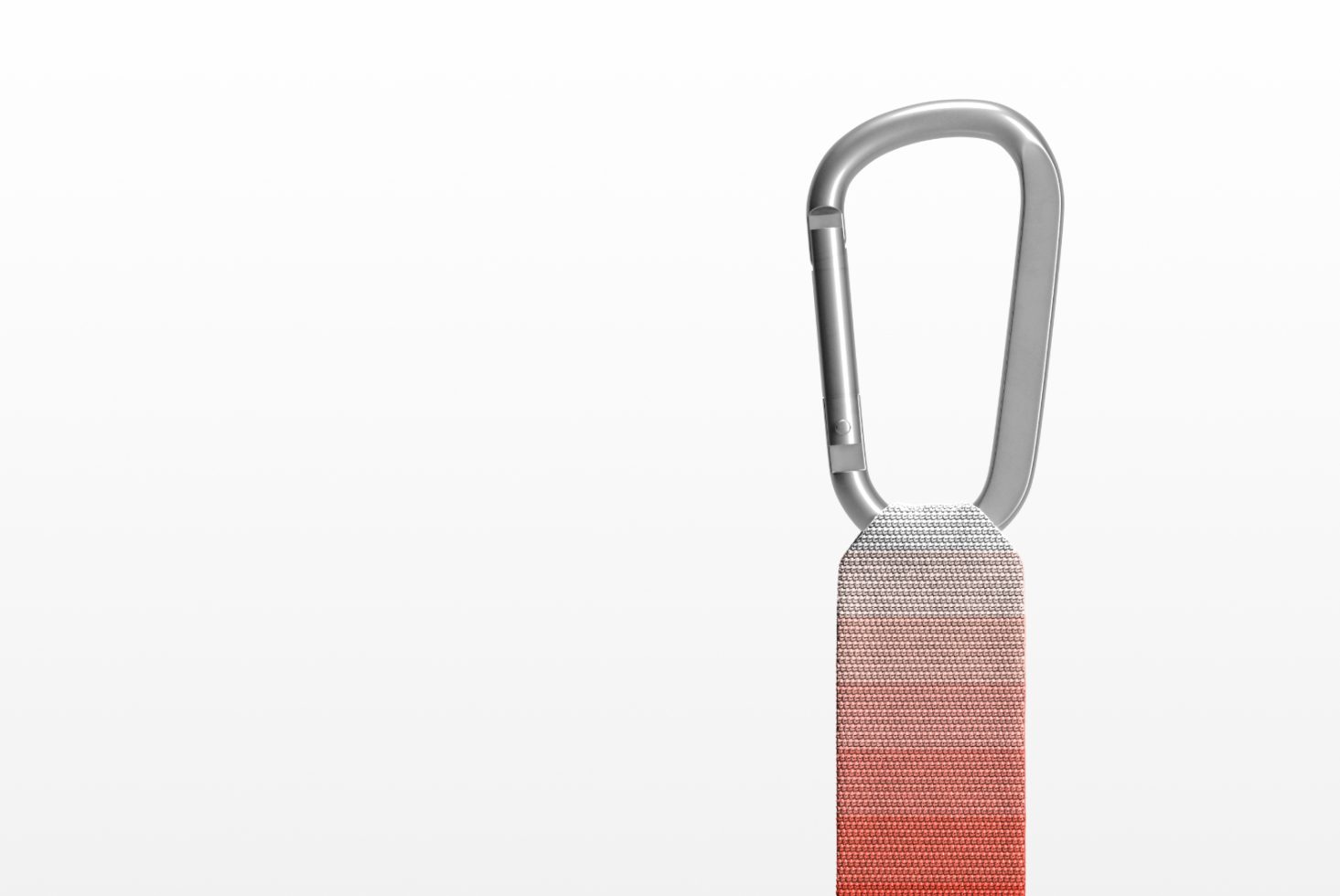 Carabiner mockup with gradient strap on white background ideal for showcasing branding designs or accessories templates for designers digital assets marketplace