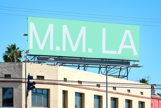 Outdoor billboard mockup blank green sign modern building urban street digital advertising template for designers mockups marketing graphics Templates