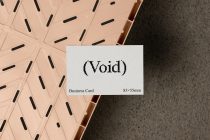 Business card mockup with peach geometric crate styling