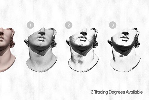 Vector illustration mockup showing three tracing degrees of a classical statue available for download. Great for designers in need of graphics templates.