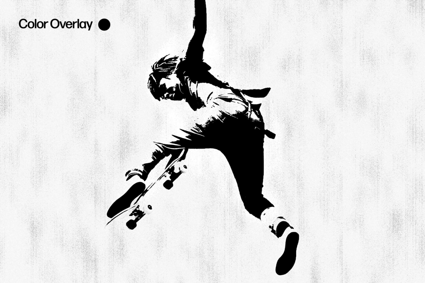 Black and white skateboarder silhouette mid-jump in textured graphic style perfect for digital assets, mockups, and backgrounds for designers.