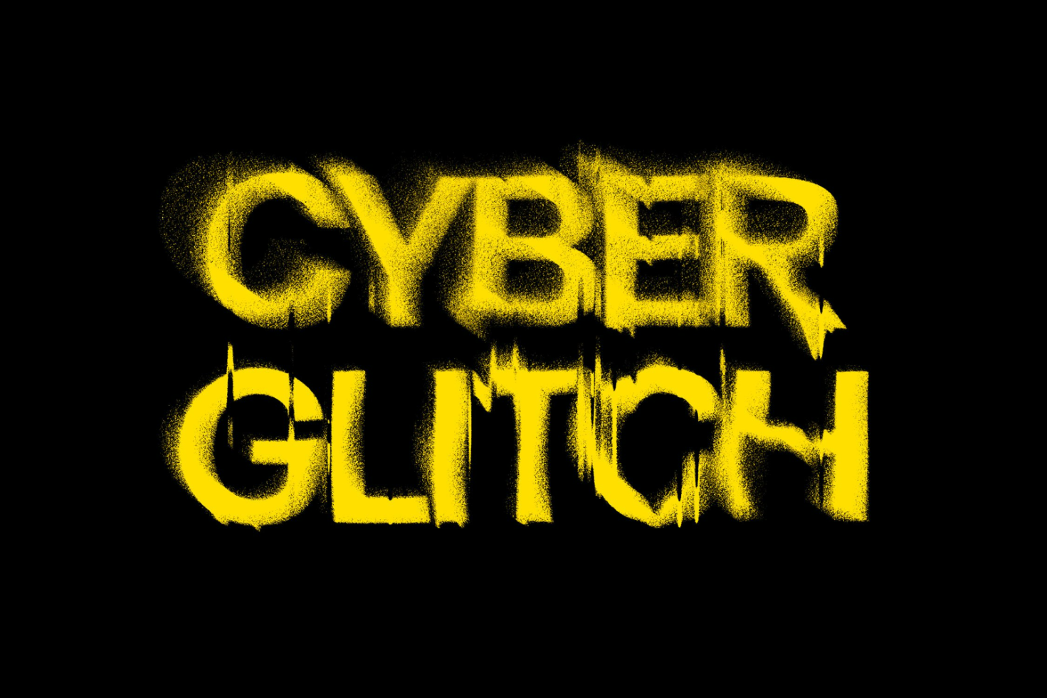 Yellow cyber glitch text effect on a black background. Perfect for graphic design, typography, digital art, and poster creation. Ideal for designers seeking bold styles