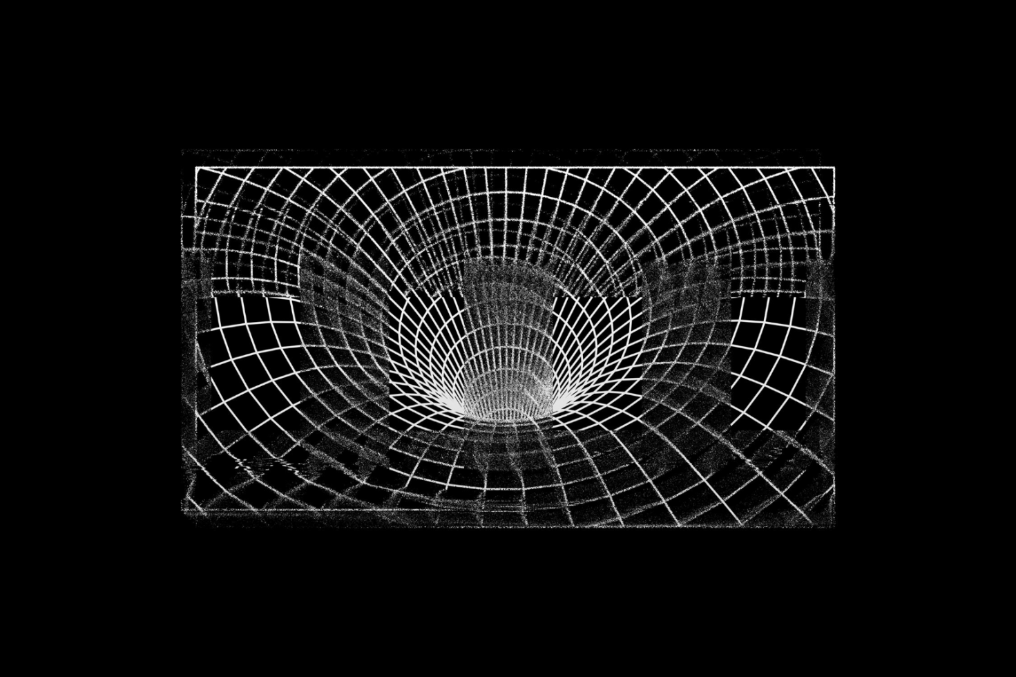 Abstract graphic with a grid pattern resembling a vortex on a black background suitable for digital assets mockups or graphic design templates for designers.