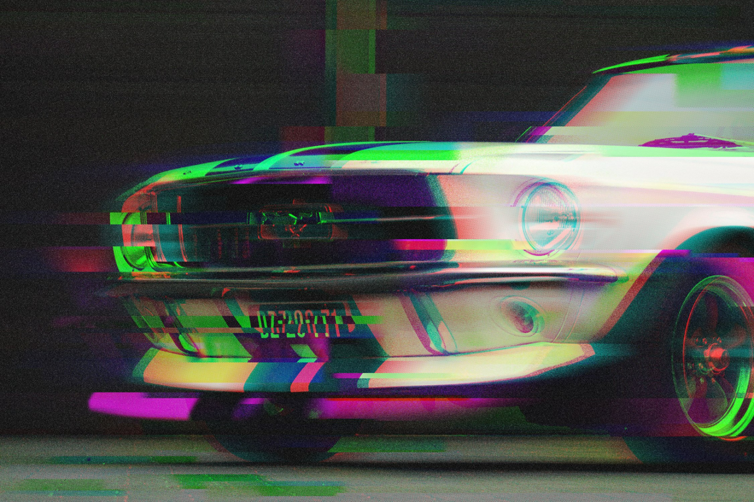 Retro car glitch effect digital asset for designers graphics colorful distorted vintage car classic vehicle with neon colors for marketing digital designs