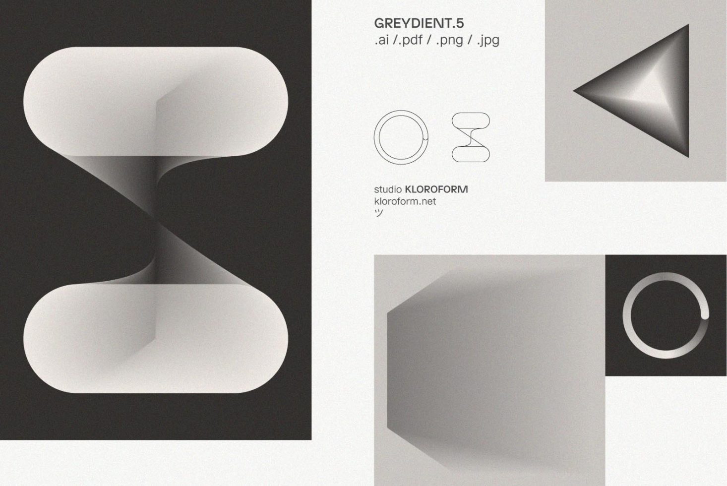 Minimalist gradient shapes for graphic design projects. Includes abstract grey shape templates in AI PDF PNG JPG formats. Perfect for modern design mockups