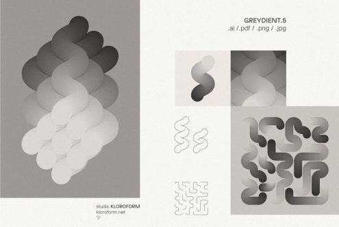 Greydient 5 digital gradient graphics design asset with abstract shapes and patterns; available in AI, PDF, PNG, JPG formats for designers and digital artists.