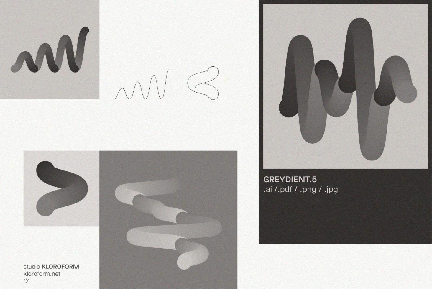 Abstract grey gradient vector shapes pack available in AI, PDF, PNG, JPG formats; ideal for designers seeking modern, minimalist graphics assets.