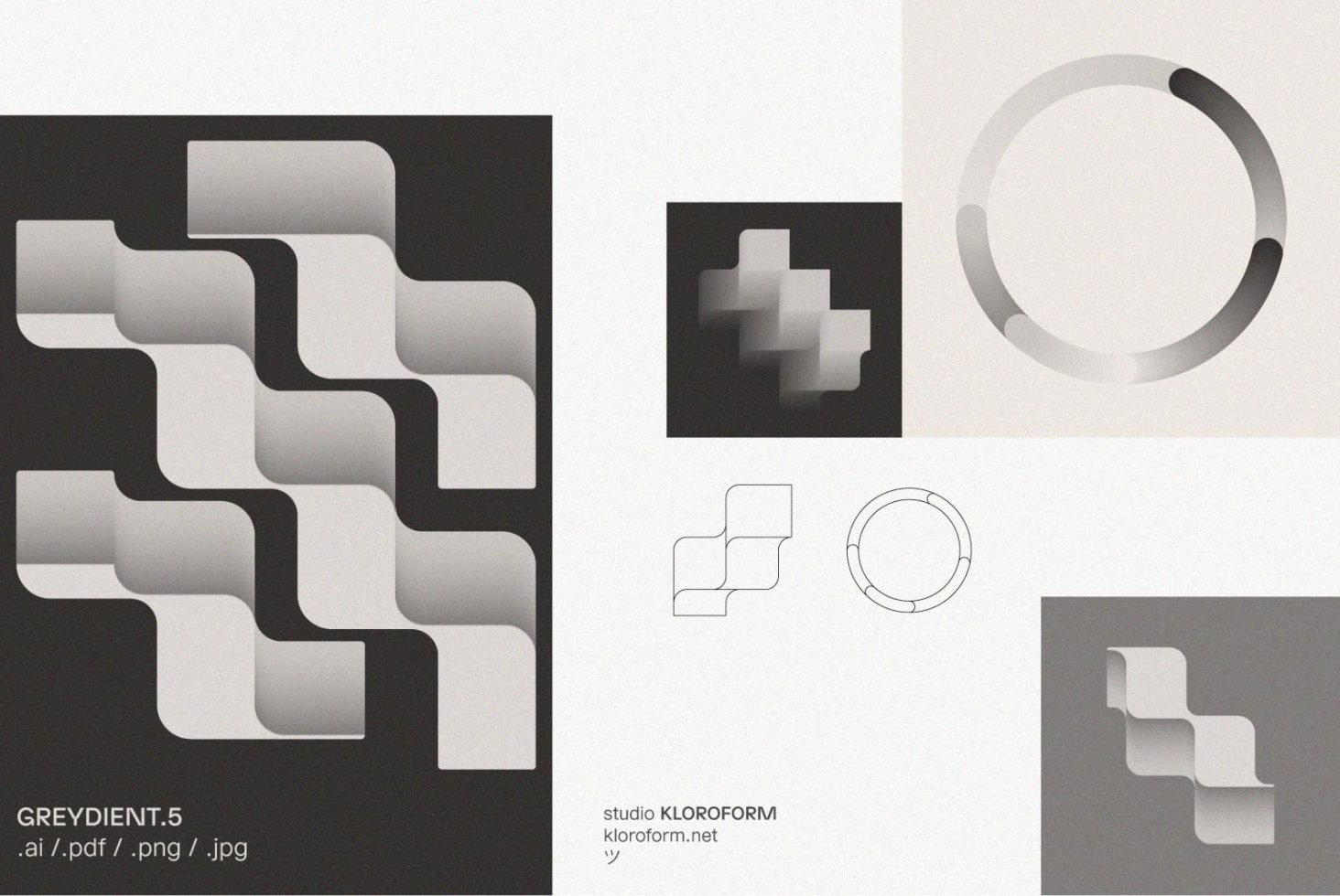 Minimalist gradient design elements in abstract shapes available in AI PDF PNG JPG formats suitable for mockups templates and graphic design projects.