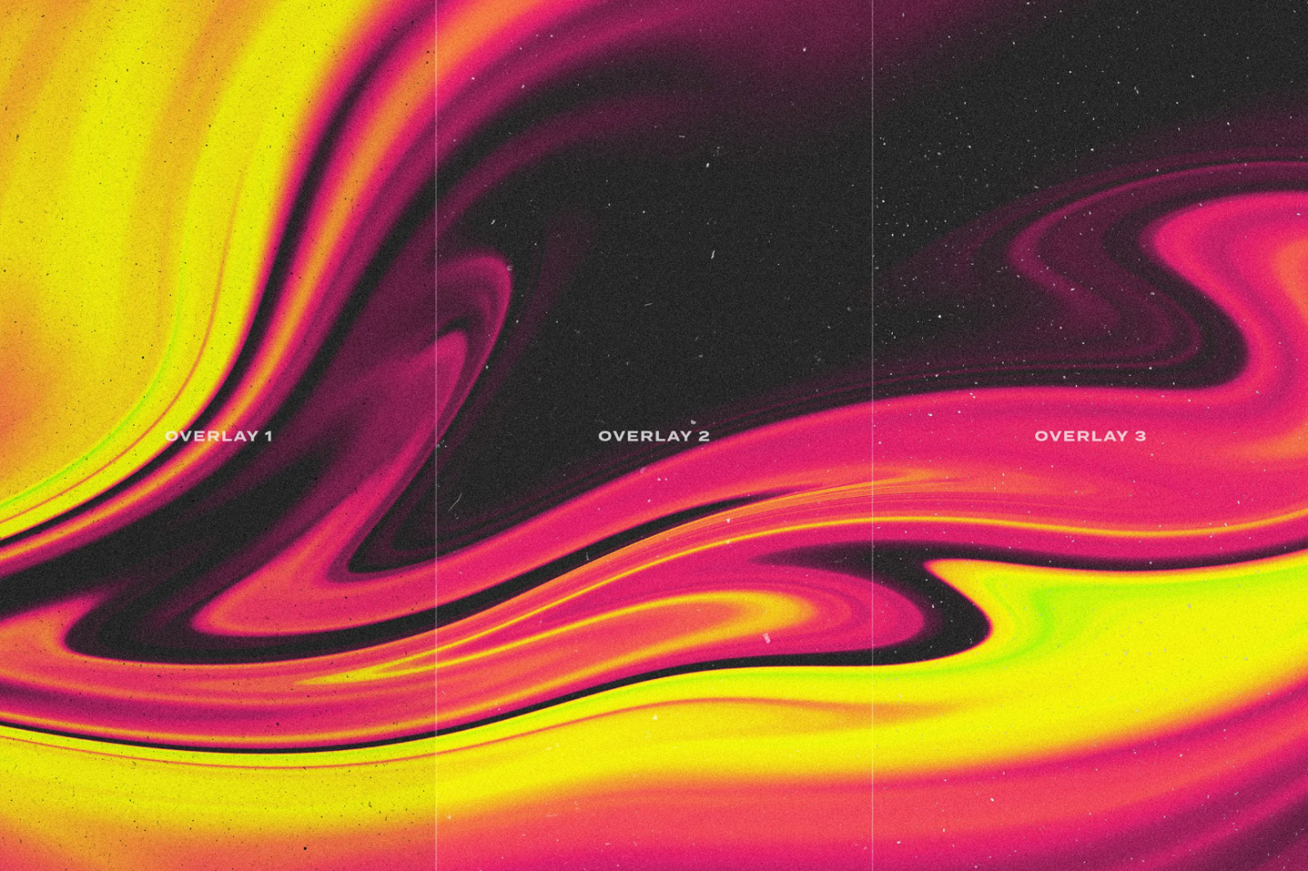 Abstract gradient overlay pack with swirling neon colors in yellow, pink, and black. Perfect for designers looking for vibrant, modern digital assets.