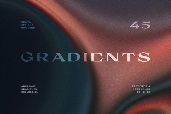 Abstract gradients collection with soft vivid dark color schemes Includes grainy options Perfect for digital assets designers mockups backgrounds templates