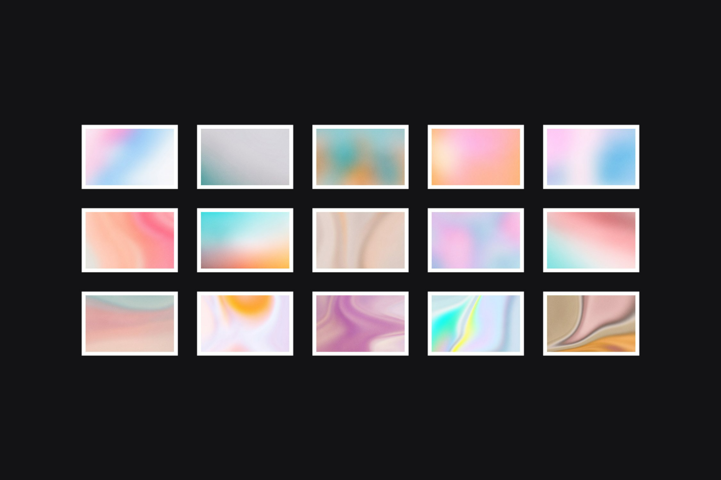 Set of 15 abstract gradient backgrounds in pastel colors. Ideal for graphics, templates, mockups, and digital design projects. High-quality assets for designers.