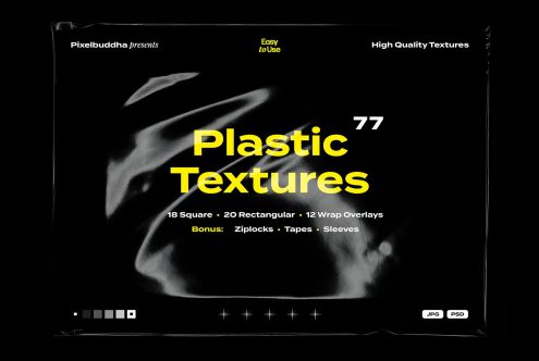 High quality plastic textures pack for designers featuring 18 square 20 rectangular 12 wrap overlays Bonus ziplocks tapes sleeves Available JPG PSD