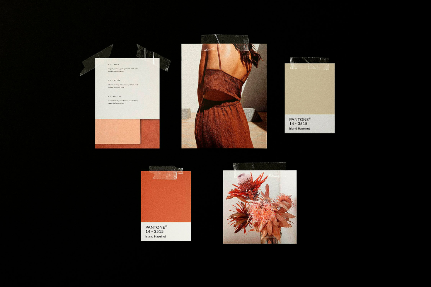 Creative design collage with Pantone color swatches, a photograph, and floral elements perfect for mood boards and templates. Keywords: Pantone, mood board.