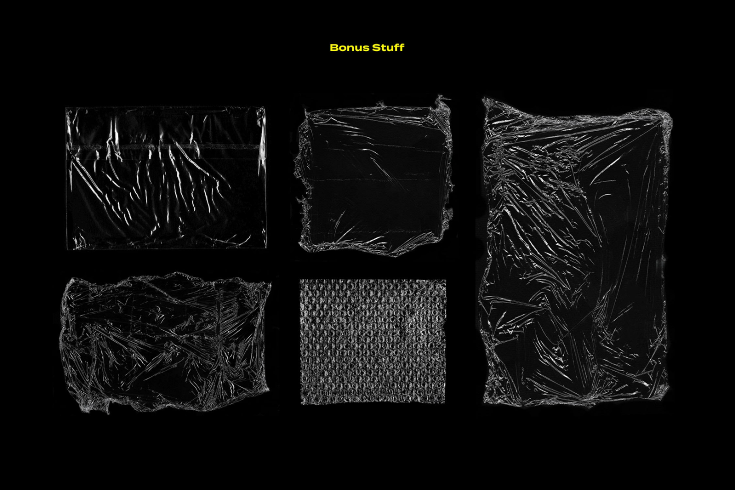 Set of five black plastic textures on a dark background for design mockups and graphic projects. High-resolution assets ideal for digital designers and creators.