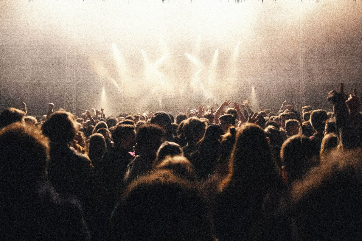 Vintage concert crowd graphic with audience cheering under stage lights Digital assets for designers Visual graphics templates for events and music promotions