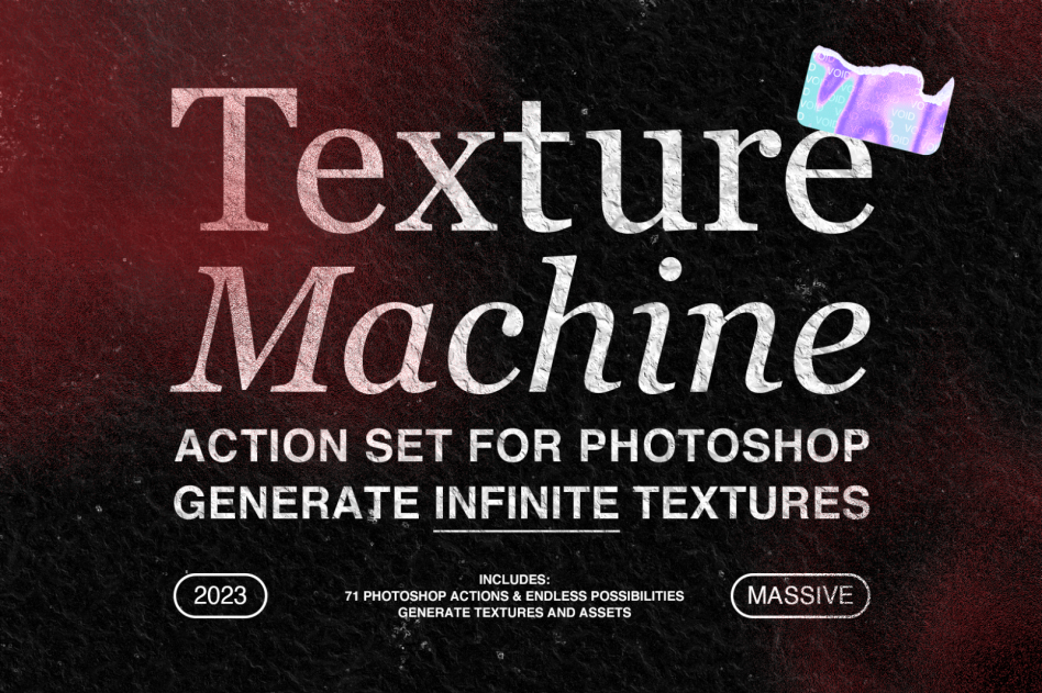 Texture Machine Action Set for Photoshop 2023 Generate Infinite Textures includes 71 Photoshop actions for creating unique textures and assets for designers