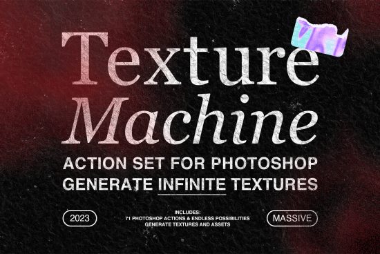 Texture Machine action set for Photoshop generate infinite textures ideal for Mockups and Graphics includes 71 actions generate endless possibilities in 2023.