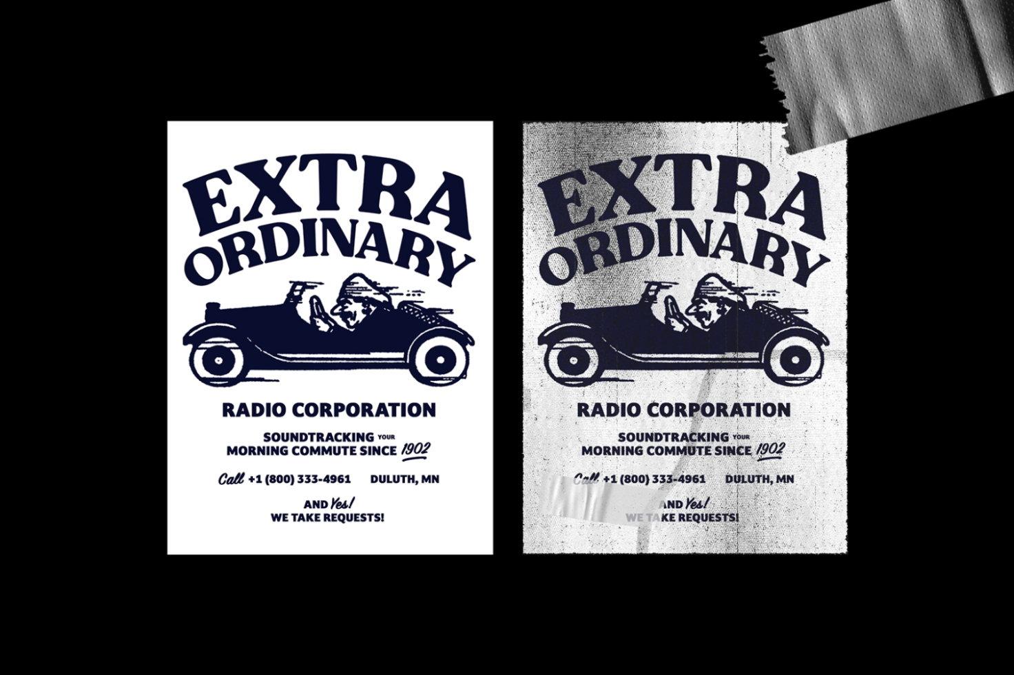 Vintage retro radio advertisement mockup template with classic car illustration and textured effects. Ideal for designers needing antique-themed graphics.