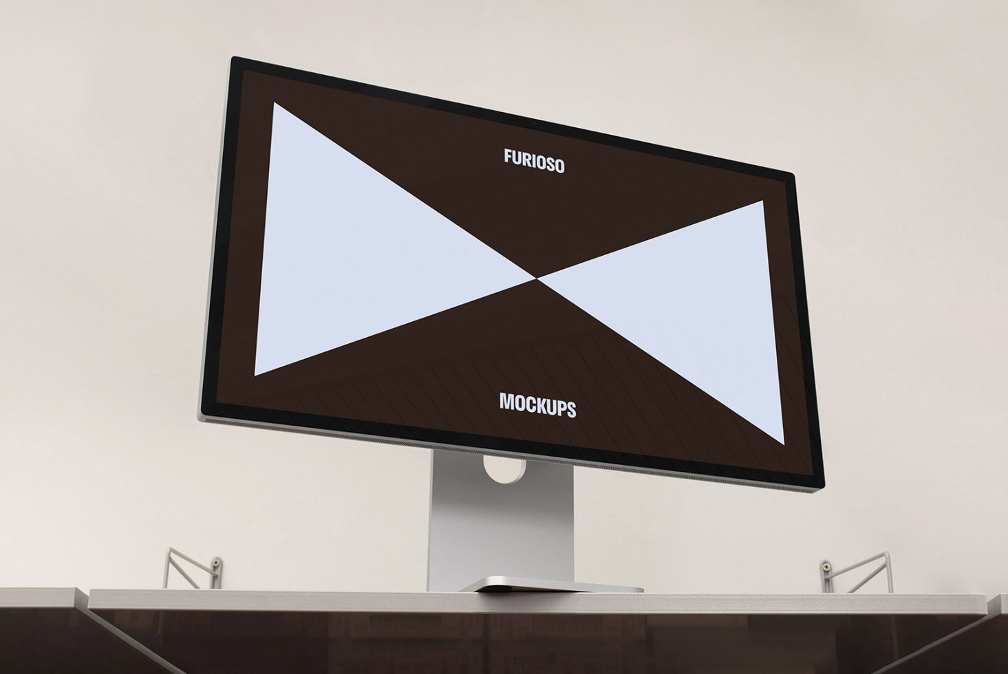 Computer monitor displaying a modern design mockup. Ideal for showcasing templates, graphics, and mockups for digital assets. Perfect for designers.