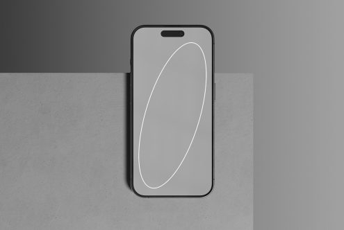 Realistic smartphone mockup template with minimalistic design on a gray gradient background, ideal for designers creating mobile app displays and UI interfaces.