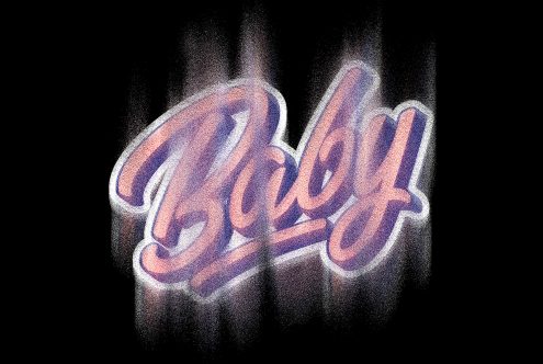 Retro style typography with the word Baby in gradient colors against black background suitable for graphic design projects keywords fonts typographic effects