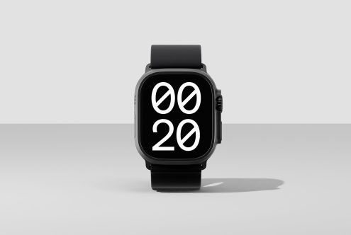 Smartwatch mockup with black strap and large white numerals on display perfect for showcasing digital designs product presentation and template design.