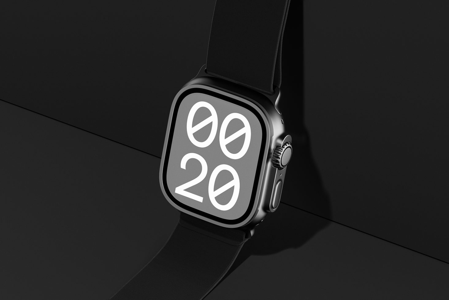 Smartwatch mockup with a sleek black strap and modern clock display design on dark background perfect for designers digital assets marketplace SEO keywords mockup 時計