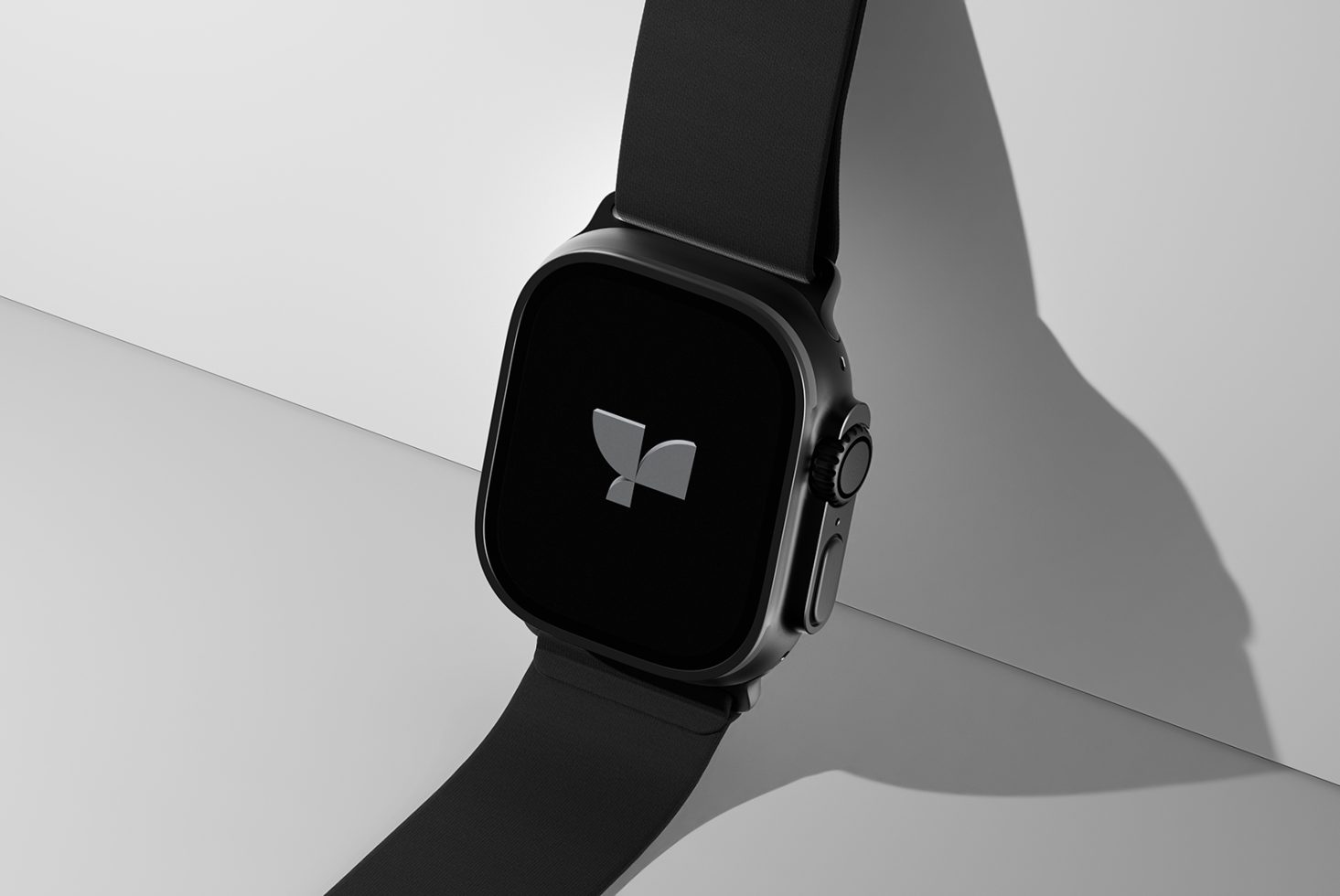 Smartwatch mockup template with a sleek black band and minimalist design, perfect for showcasing UI designs for designers and digital assets on marketplaces.